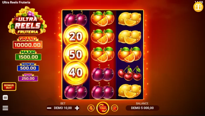 Ultra Reels Fruteria – põhiline mänguekraan 3x5